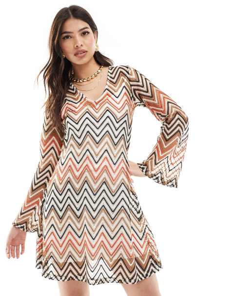 French Connection knitted shift mini dress in zig zag print - view 1