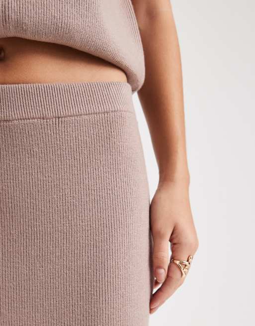 French Connection knitted tube midi skirt co-ord in taupe, 3 of 5