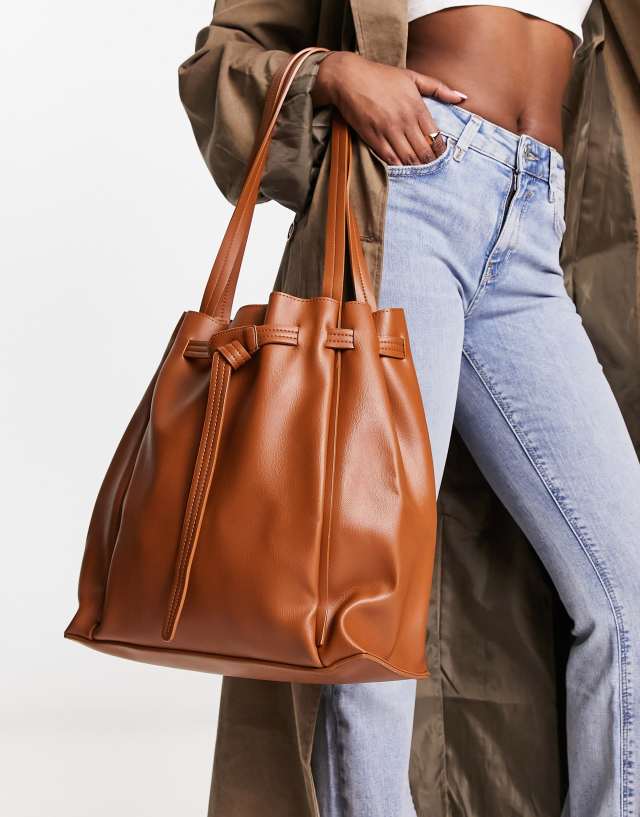 French Connection knotted tote bag in tan