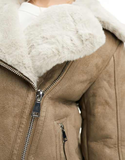 French Connection – Kunstleder-Pilotenjacke in Taupe, 3 von 4