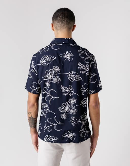 French Connection – Kurzärmliges Hemd in Marineblau mit Blumenmuster, 4 von 4