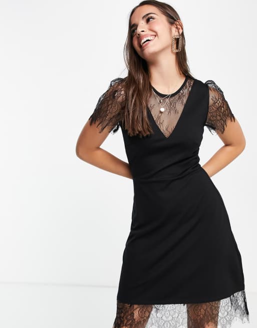 French Connection lace midi dress in black ASOS