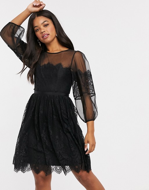 French Connection lace mini dress in black