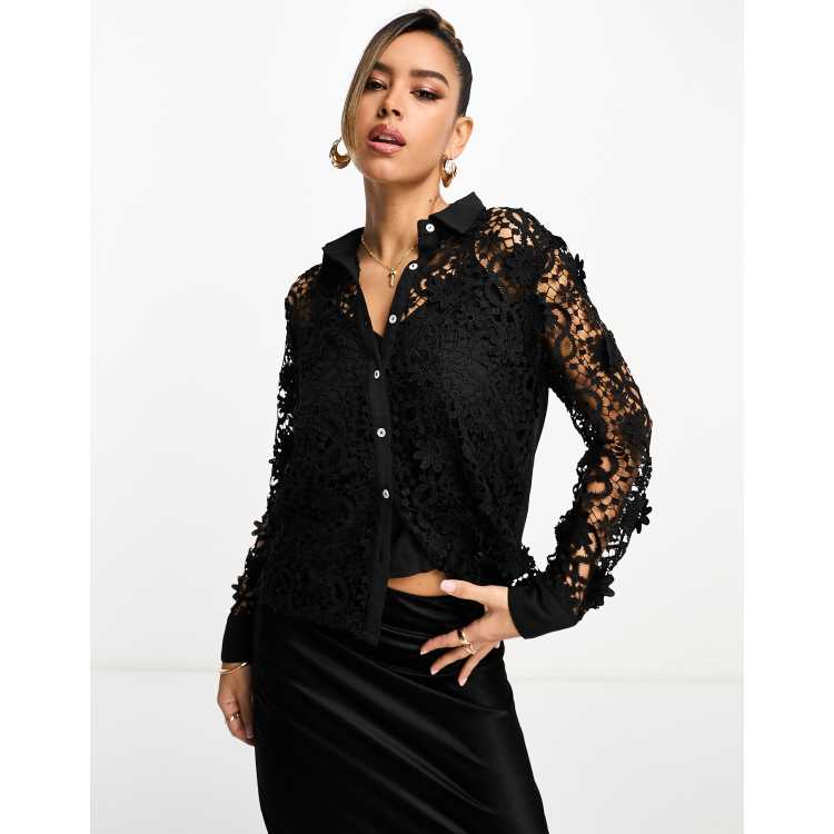 Black lace 2025 shirt womens