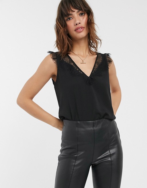 French Connection lace trim vest in black