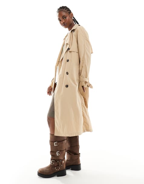 French Connection – Langer, leichter Trenchcoat in Steinbeige - view 1