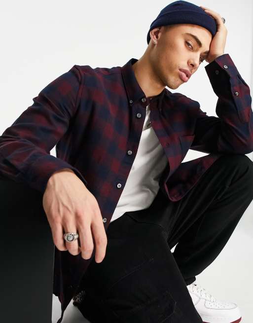 French Connection - Langærmet flannel-skjorte med gingham-tern i grå