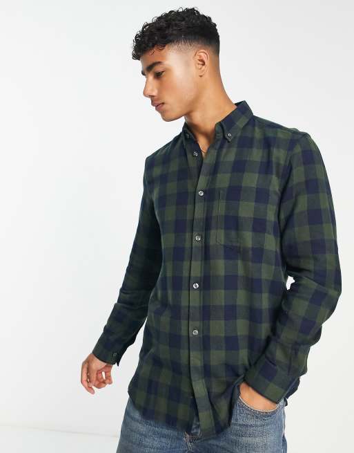 French Connection - Langærmet flonelskjorte i mørkegrøn med gingham-tern