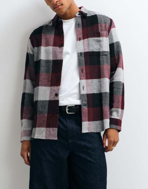 French Connection large check flannel shirt in burgundy multi - view 1