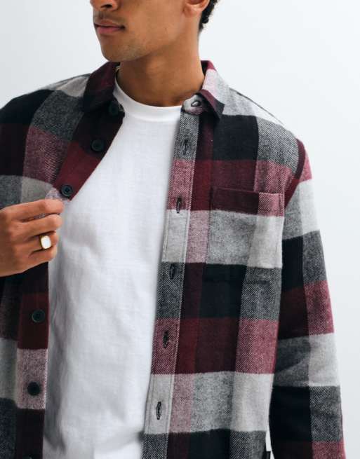 French Connection large check flannel shirt in burgundy multi, 2 of 5