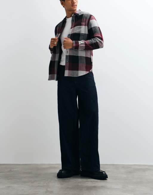 French Connection large check flannel shirt in burgundy multi, 3 of 5