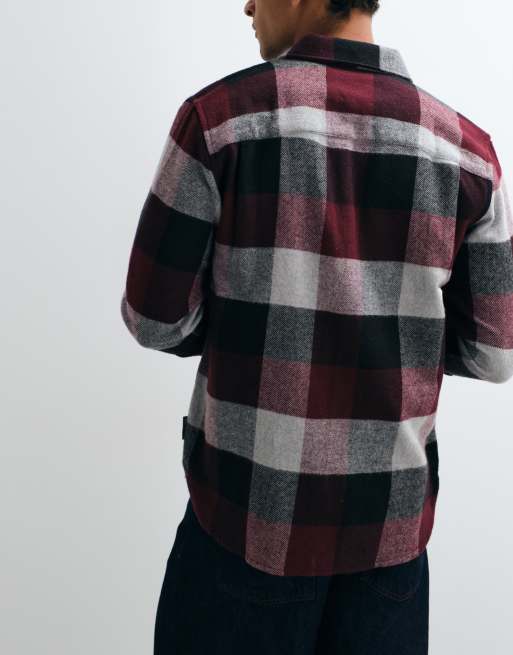 French Connection large check flannel shirt in burgundy multi, 4 of 5