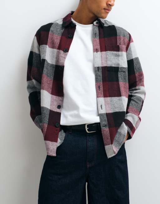French Connection large check flannel shirt in burgundy multi, 5 of 5