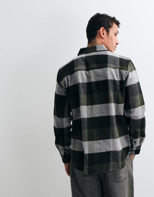 French Connection large check flannel shirt in khaki multi, 3 of 5