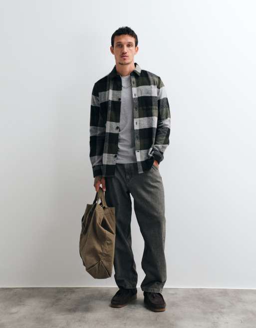 French Connection large check flannel shirt in khaki multi, 4 of 5