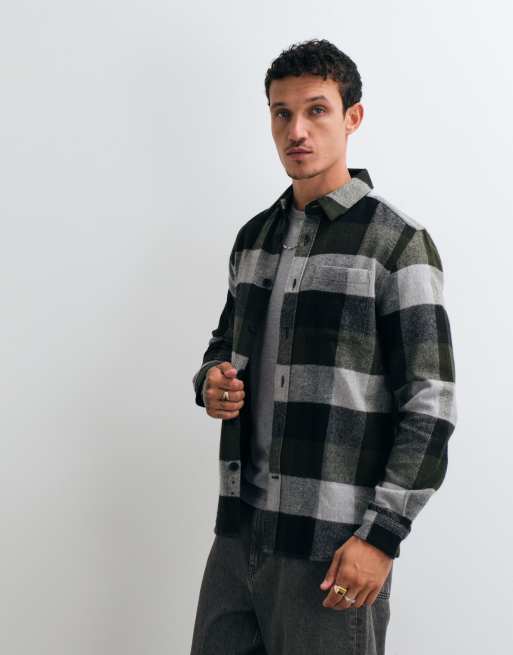 French Connection large check flannel shirt in khaki multi, 5 of 5