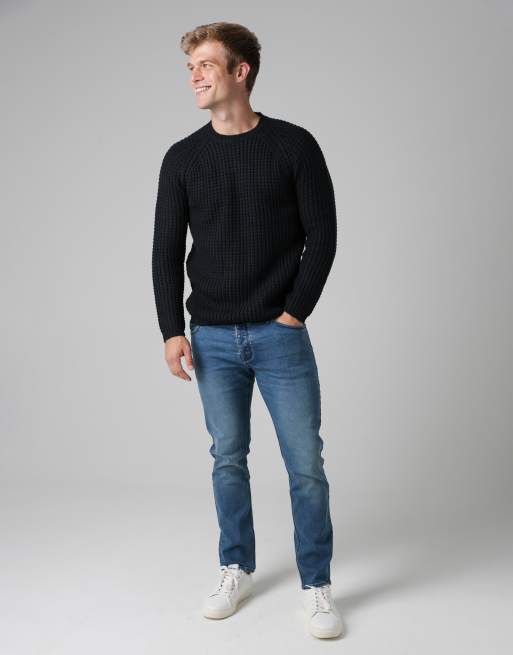 French Connection Large stitch raglan crew neck knit jumper in navy, 4 of 5
