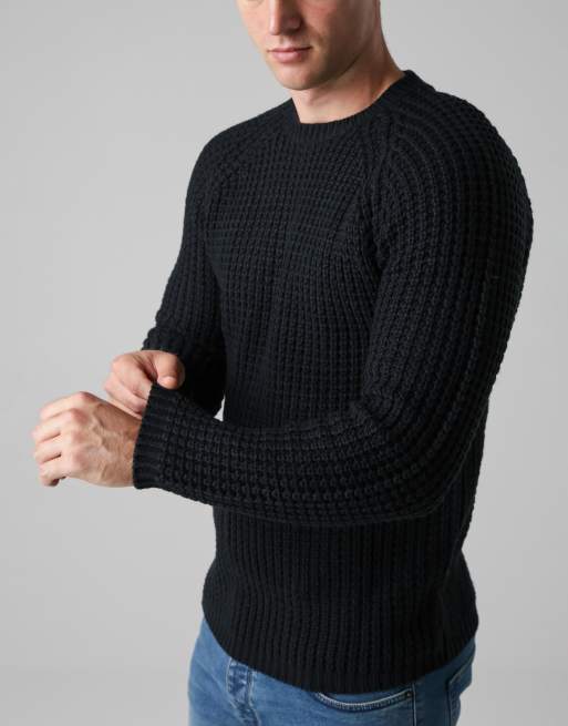 French Connection Large stitch raglan crew neck knit jumper in navy, 5 of 5