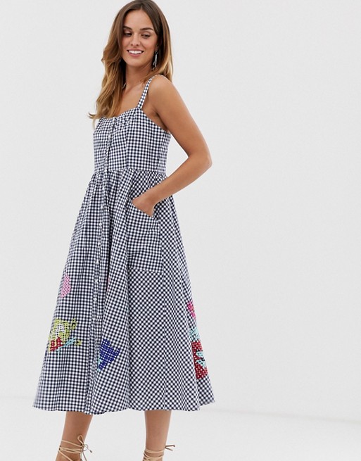 French Connection Lavande embroidered gingham dress