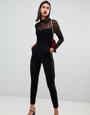 french connection lea polka dot mesh jumpsuit