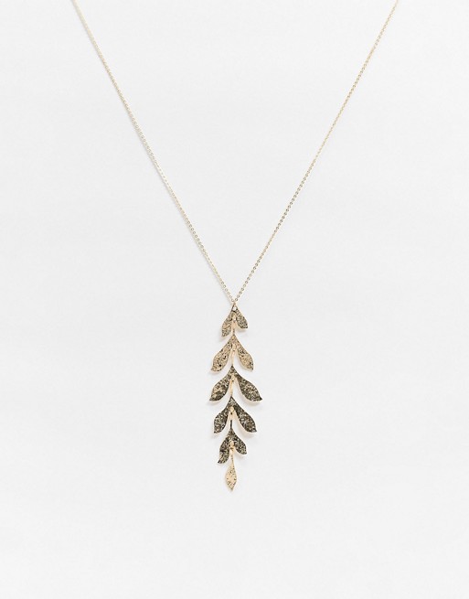 French Connection leaf drop gold necklace