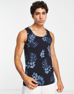 French Connection leaf print vest in navy