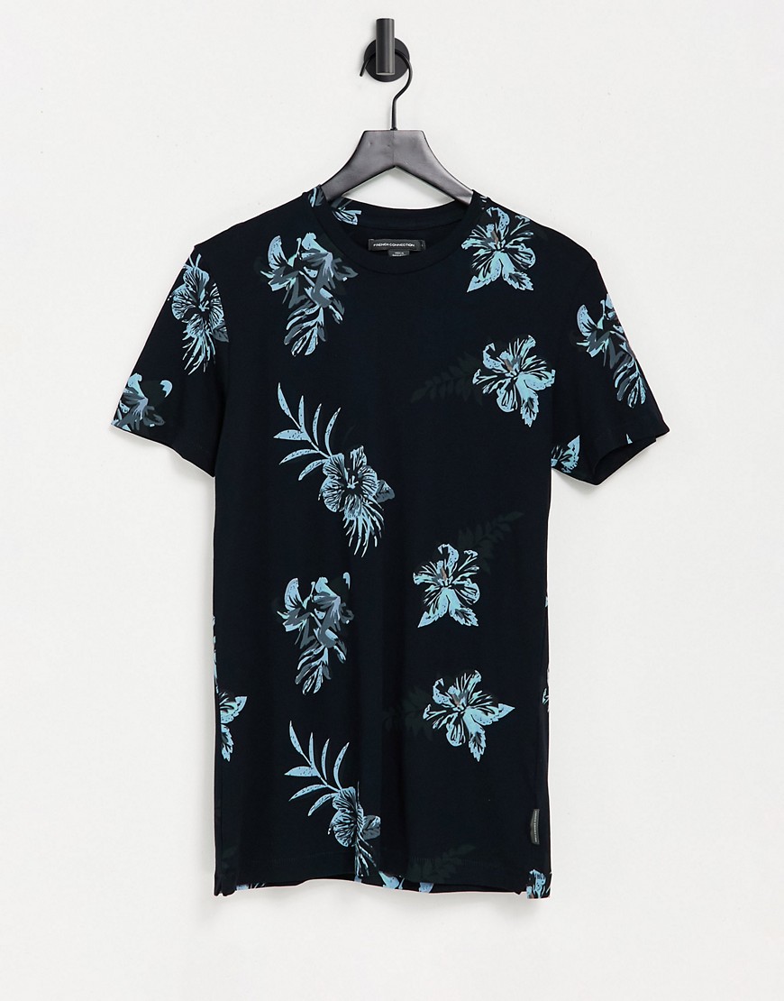 French Connection leaf t-shirt in navy-Blues