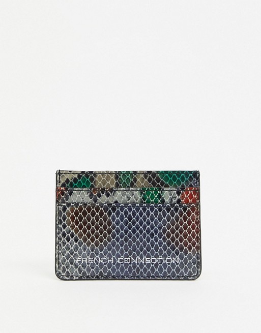 French Connection leather card holder in python print