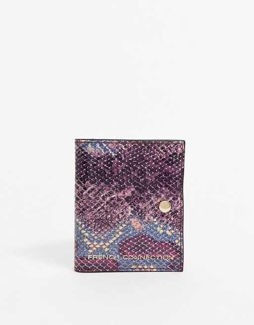French Connection leather card holder in python print