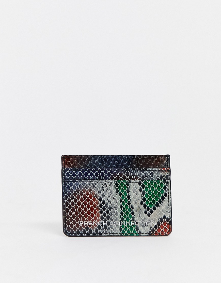 French Connection leather card holder in python print-Grey