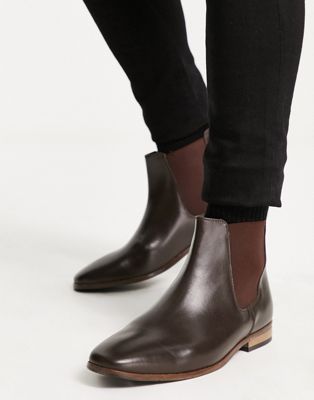 French Connection leather Chelsea boots in brown - ASOS Price Checker