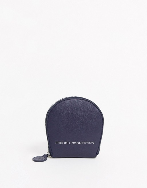 French Connection leather circular zip coin purse in dalmation navy