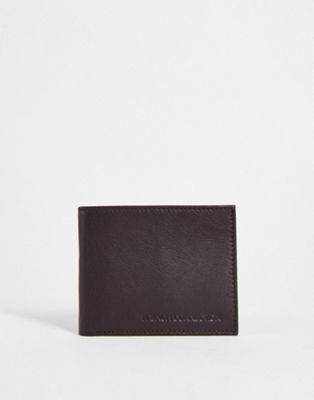 French Connection leather embossed logo bifold wallet in brown