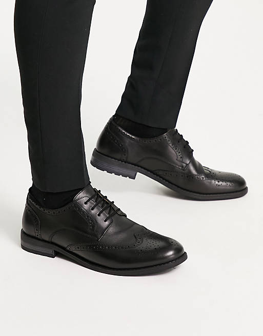 French Connection leather formal brogue shoes in black | ASOS