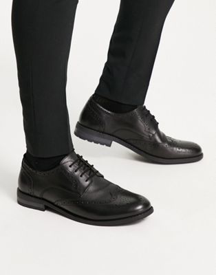 French Connection leather formal brogue shoes in black - Click1Get2 Black Friday