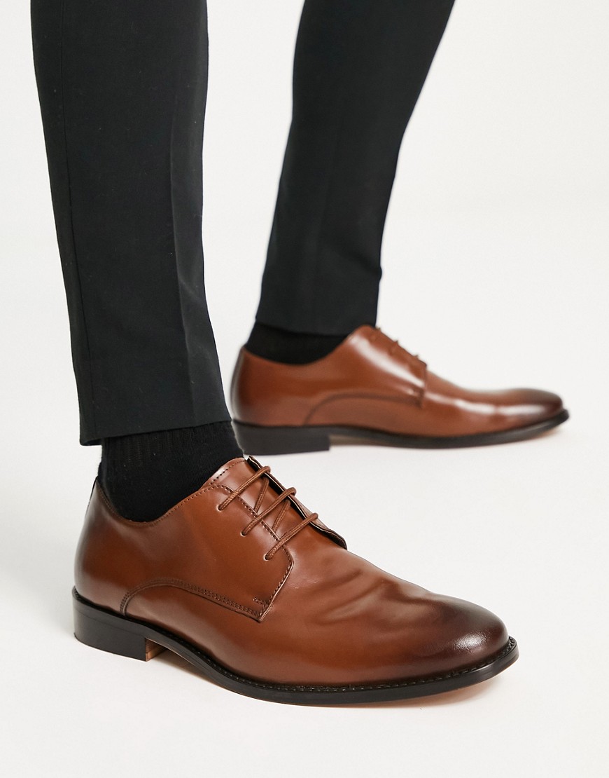 leather formal derby shoes in tan-Brown