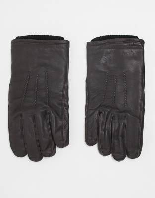 French Connection Leather Gloves In Brown