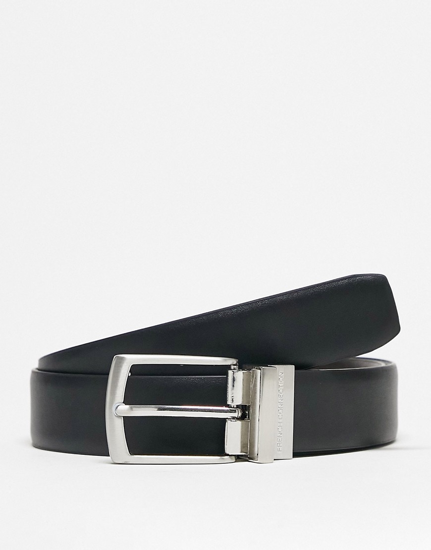 French Connection leather reversible belt in black/brown