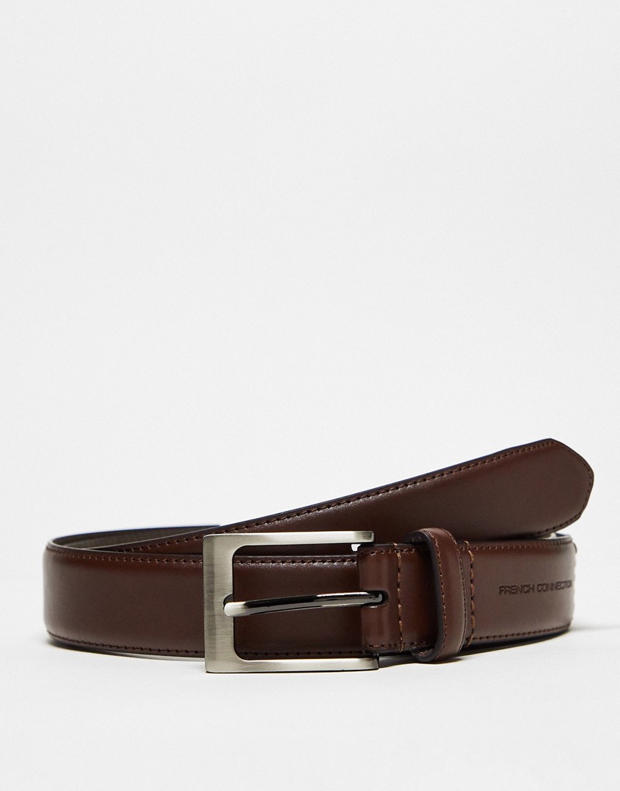 French Connection leather square buckle belt in brown