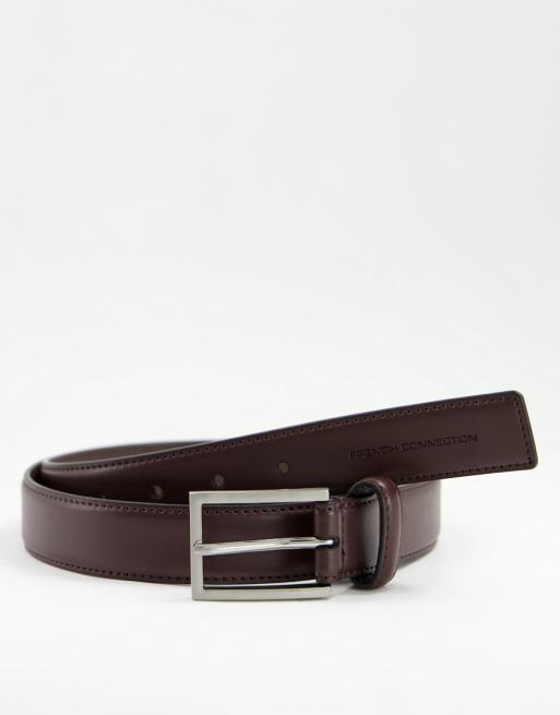 LEATHER BELT WITH SQUARE BUCKLE - Brown