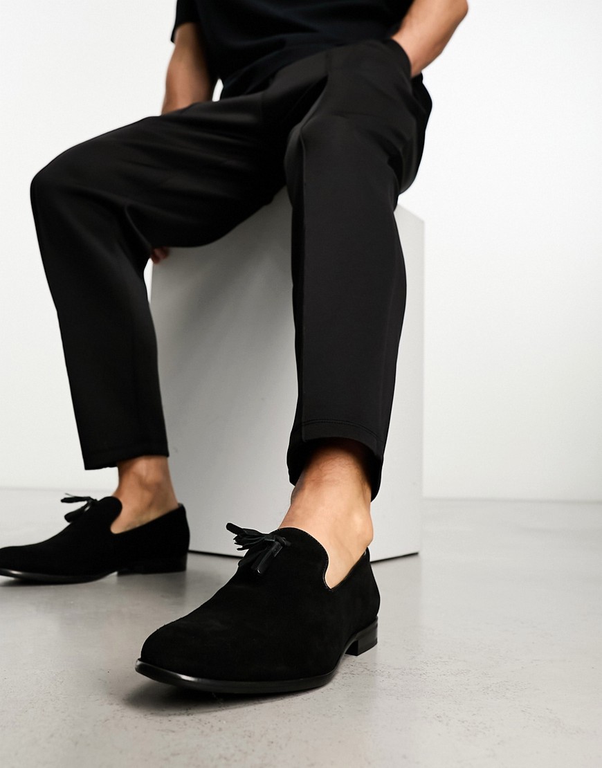 French Connection leather tassel loafers in black