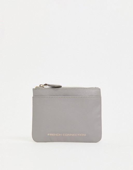French Connection leather zip purse with card slot in grey
