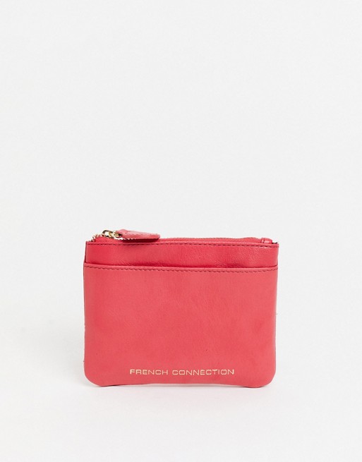 French Connection leather zip purse with card slot in pink