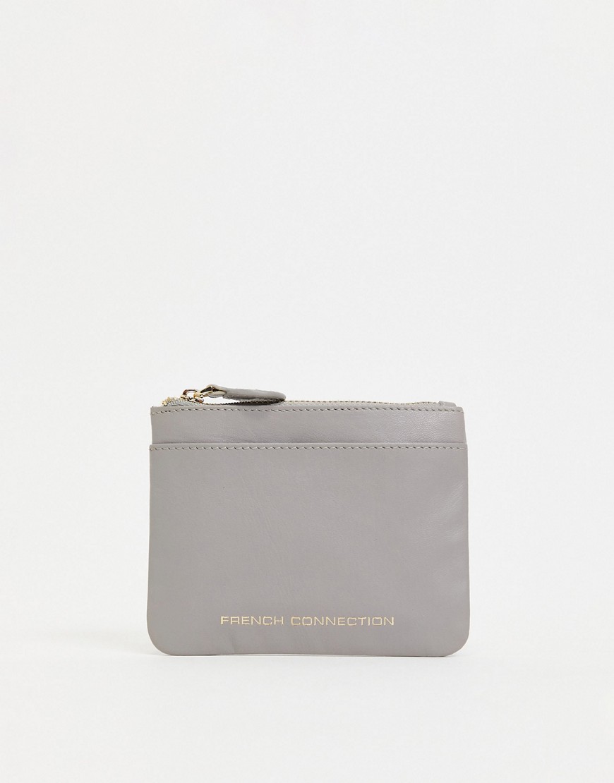 French Connection leather zip wallet with card slot in gray-Grey