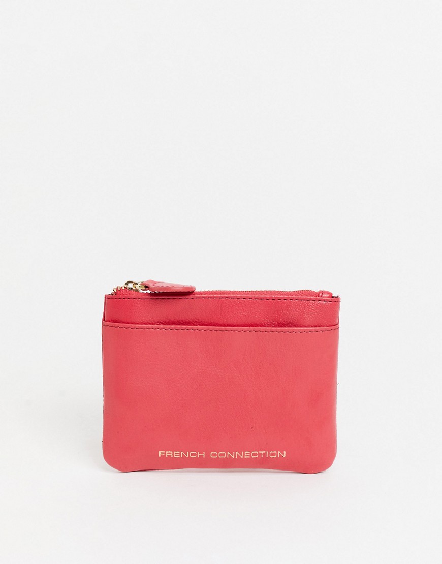 French Connection leather zip wallet with card slot in pink