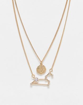 French Connection Leo necklace in gold and diamante