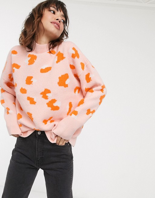 French Connection leopard high neck jumper
