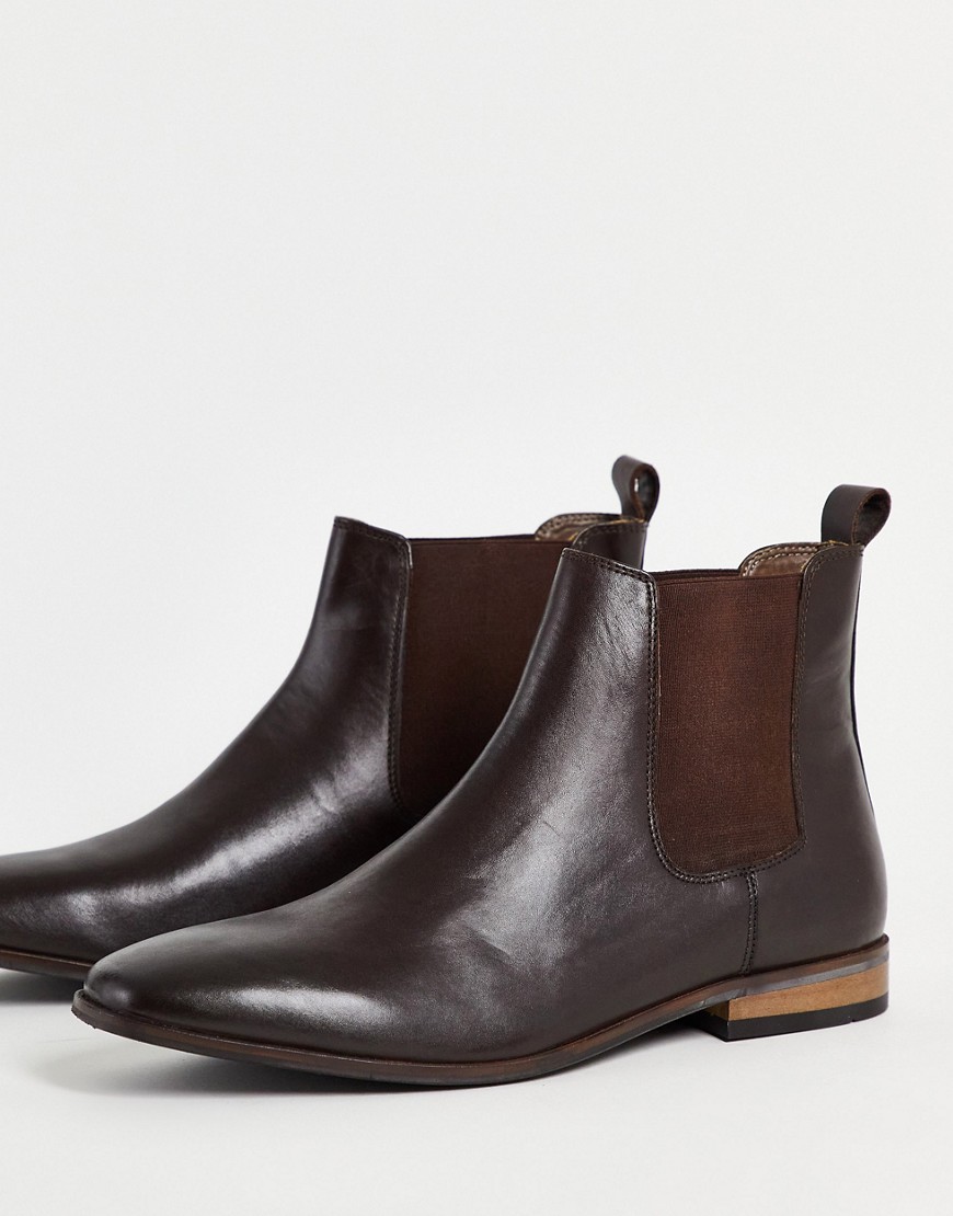 French Connection - Leren Chelsea boots in donkerbruin
