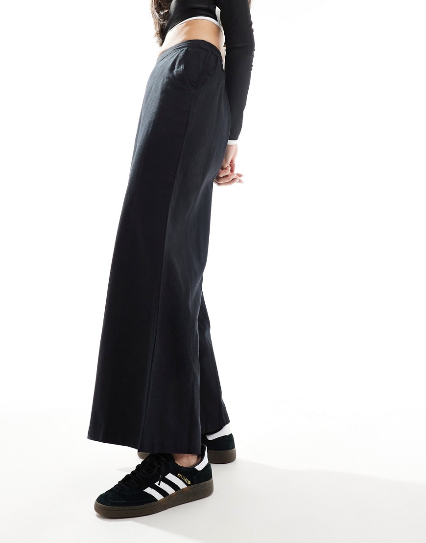 French Connection Lightweight Linen Blend Wide Leg Pants In Black