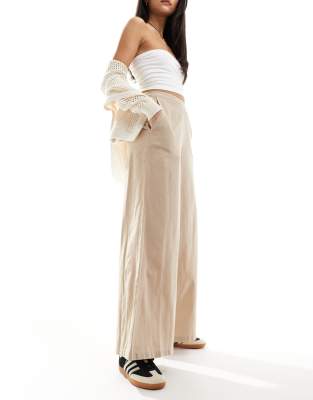 lightweight linen blend wide leg pants in cream-Green